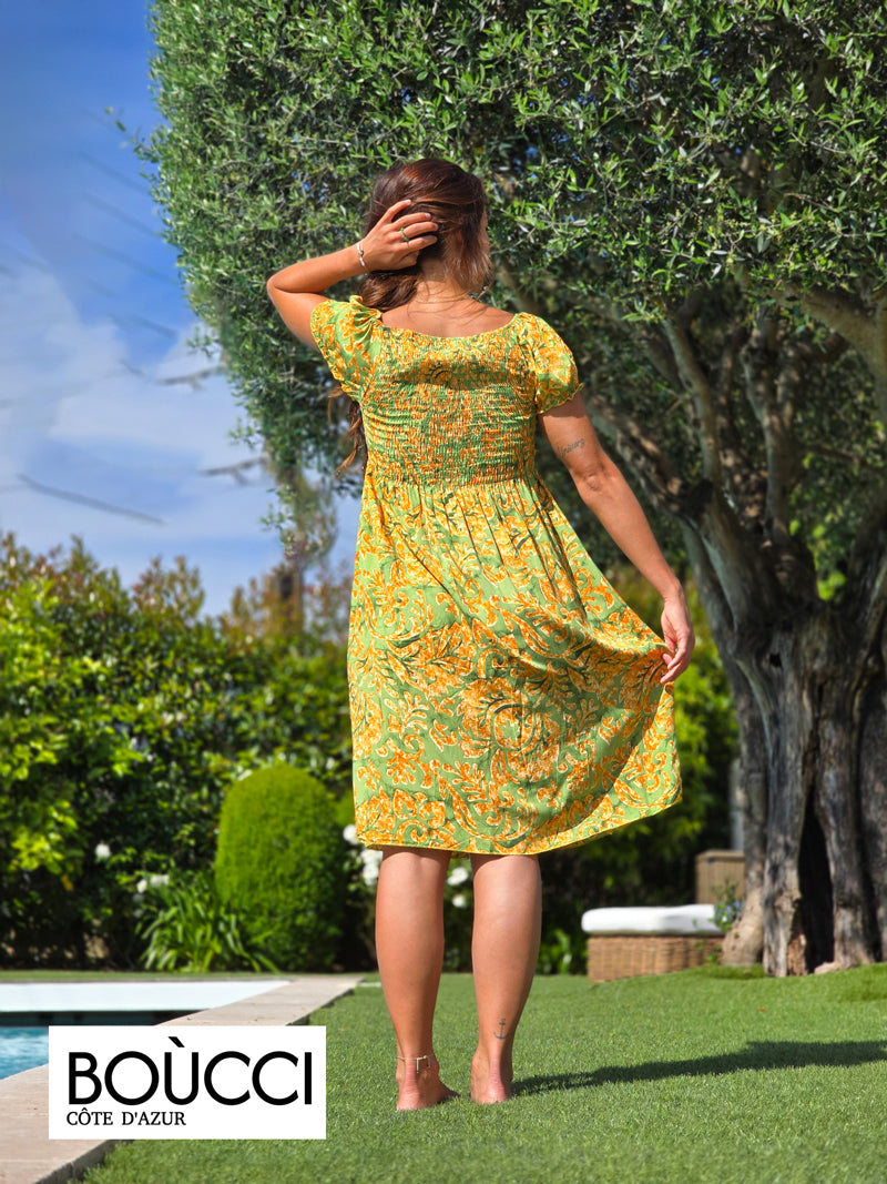 Esprit Andalouse – Robe Midi Épaules Dénudées à Imprimé Floral