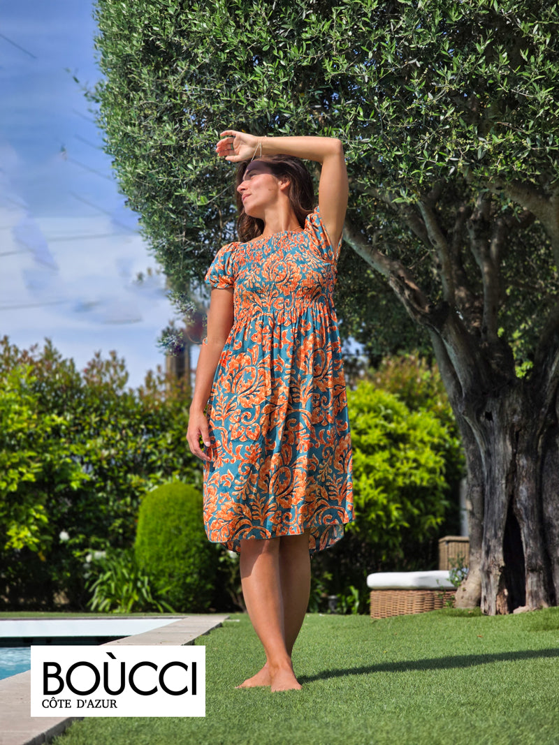 Esprit Andalouse – Robe Midi Épaules Dénudées à Imprimé Floral