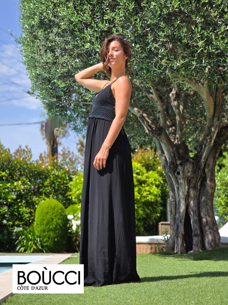 Esprit Soleil Levant – Robe Longue Bohème Crochet & Voile