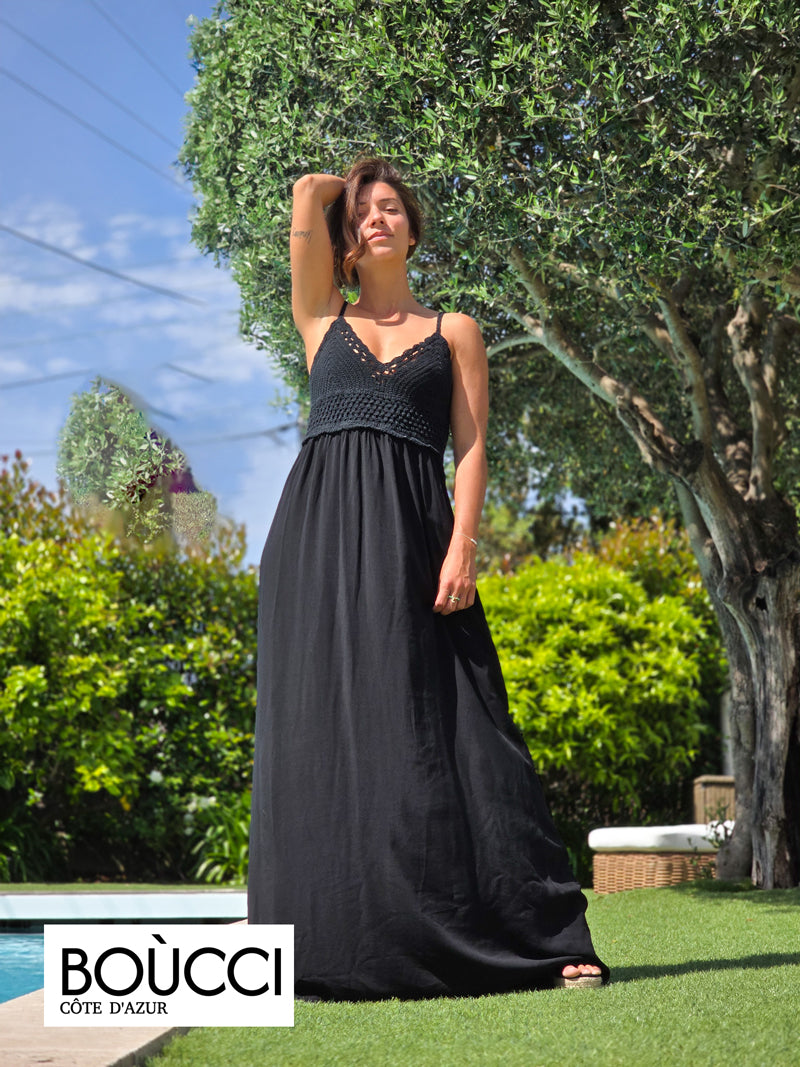 Esprit Soleil Levant – Robe Longue Bohème Crochet & Voile