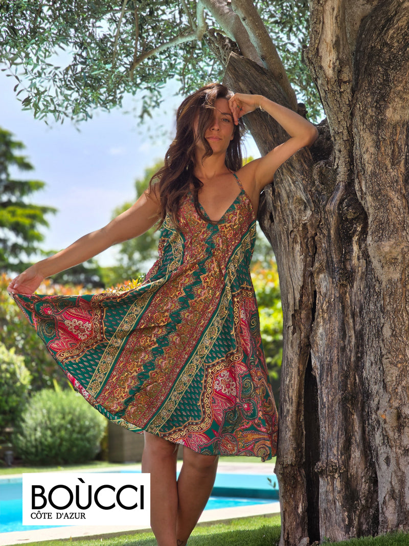 Esprit Indie – Robe Courte Dos Nu à Imprimé Bohème